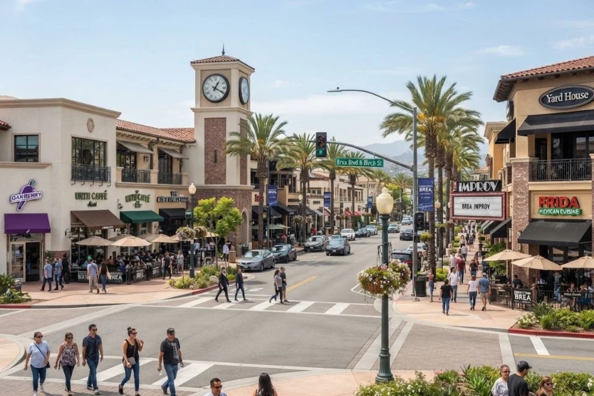 The Brea Blvd and Birch Street retail/entertainment district, redeveloped in 2000, Downtown Brea, Brea, CA